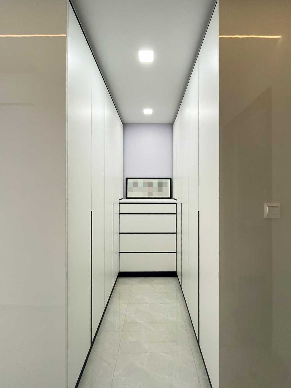 Scandinavian Bedroom with Wardrobe and Paintings