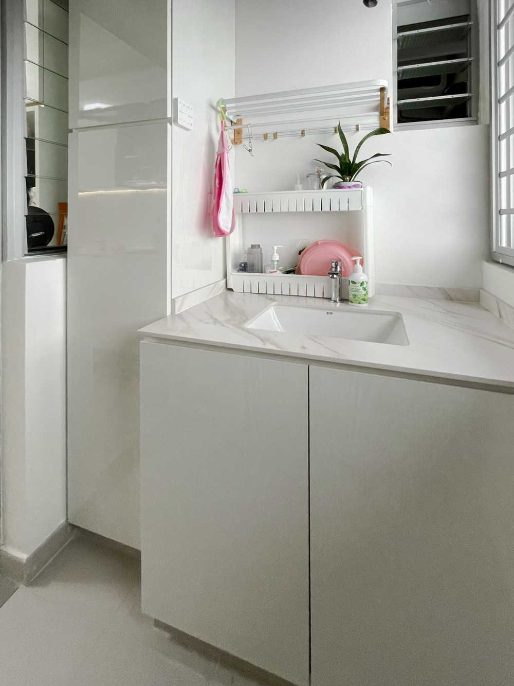 Scandinavian Service Yard with Laundry Area and Window Grille