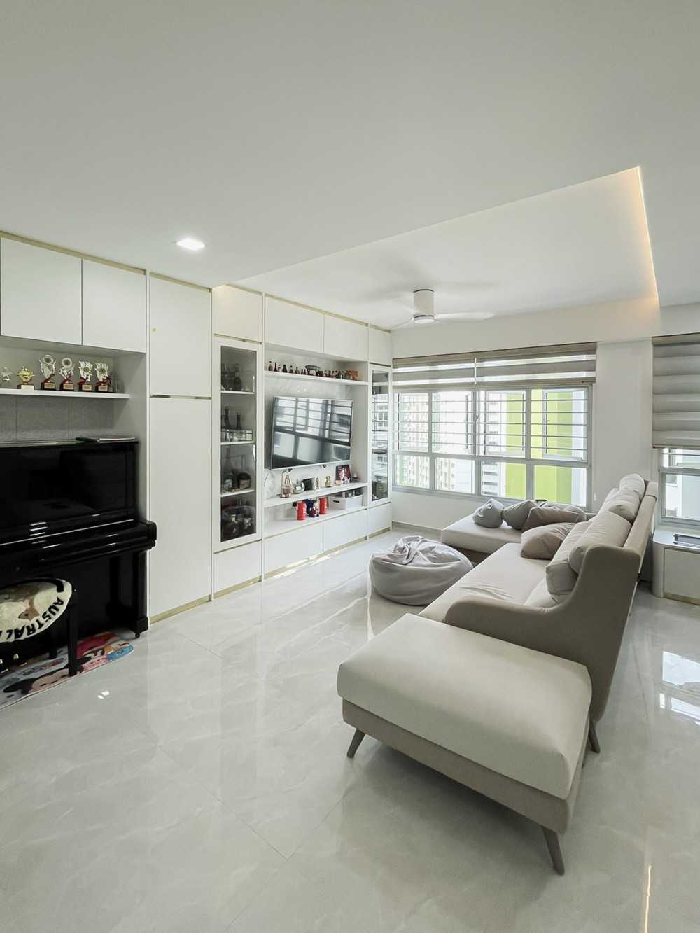 Scandinavian Living Room with Wood Flooring and TV Console