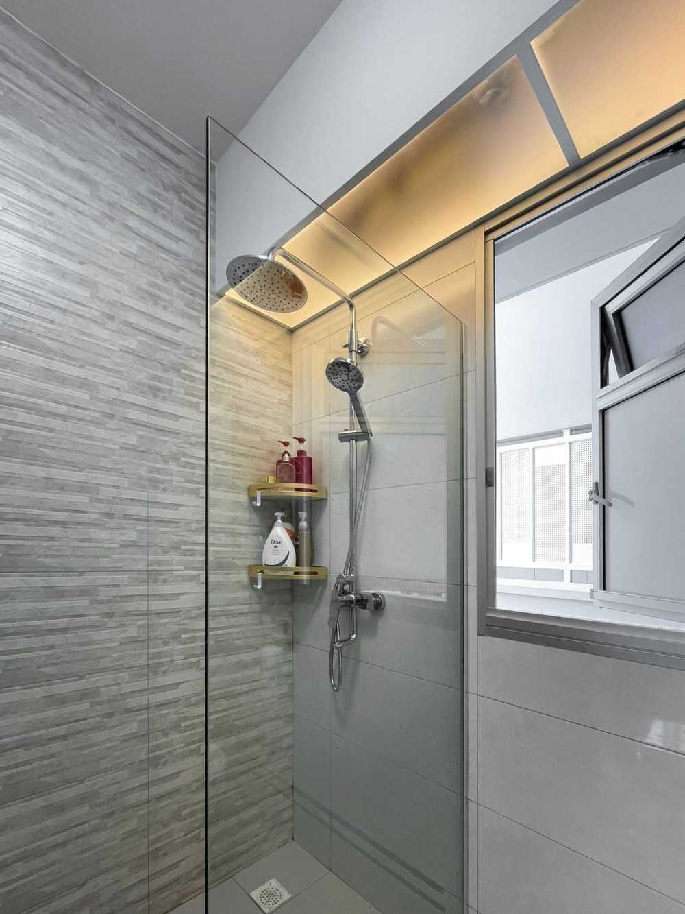 Scandinavian Bathroom with Feature Wall and Shower Screen