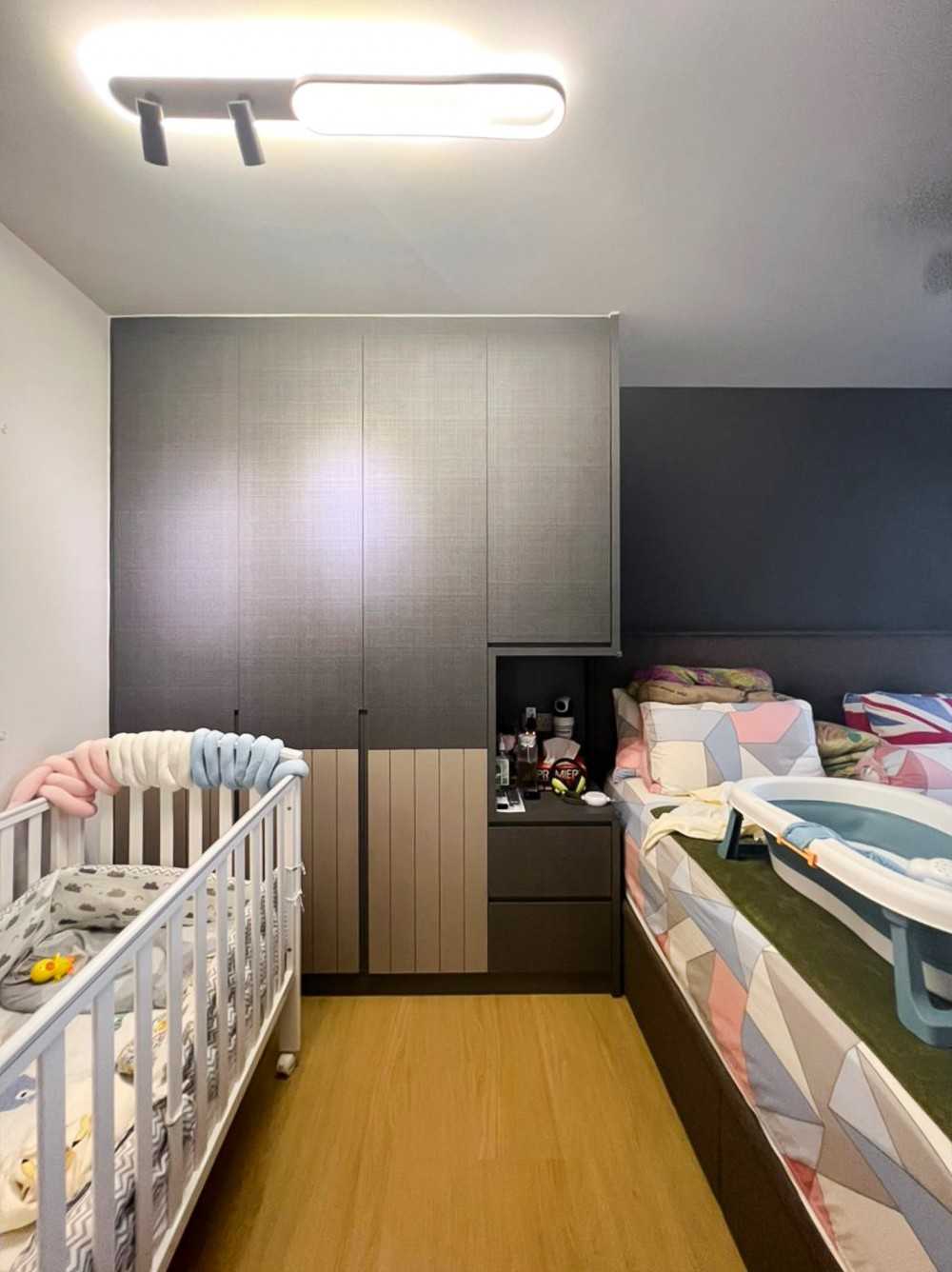 Scandinavian Bedroom with Wardrobe and Bedside Table