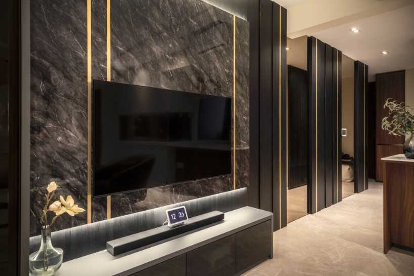 Modern Living Room with Countertop and Homogeneous Tiles