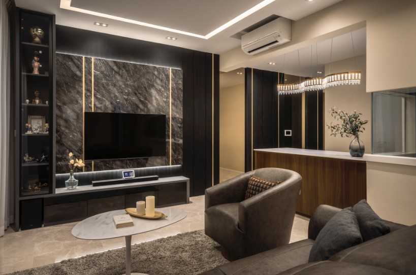 Modern Living Room with Countertop and Homogeneous Tiles