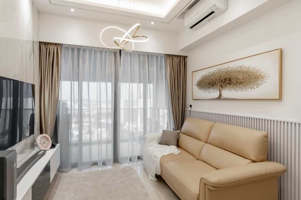 Modern Living Room with Marble Floor and TV Console