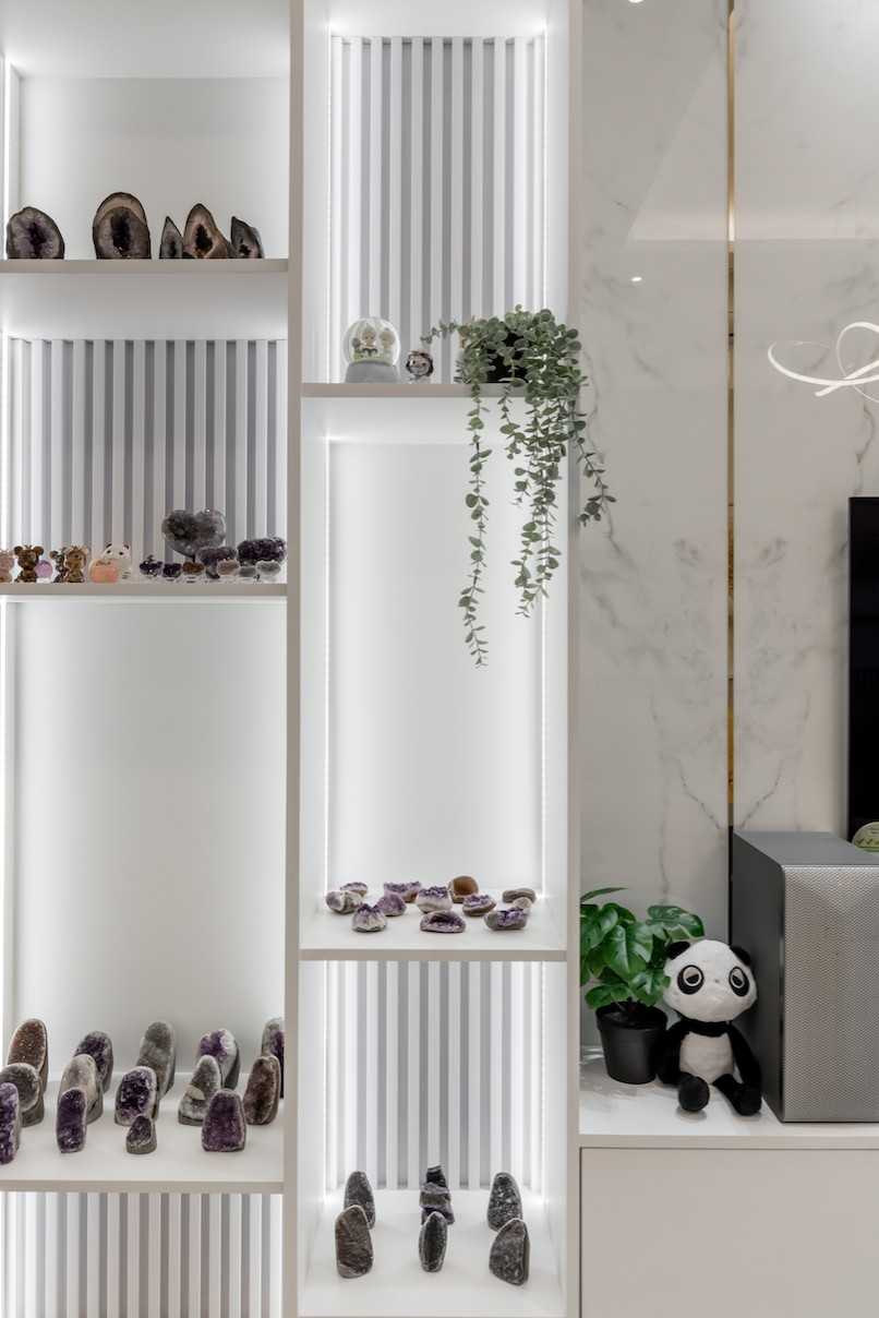 Modern Hallway with Feature Wall and Shelving Units