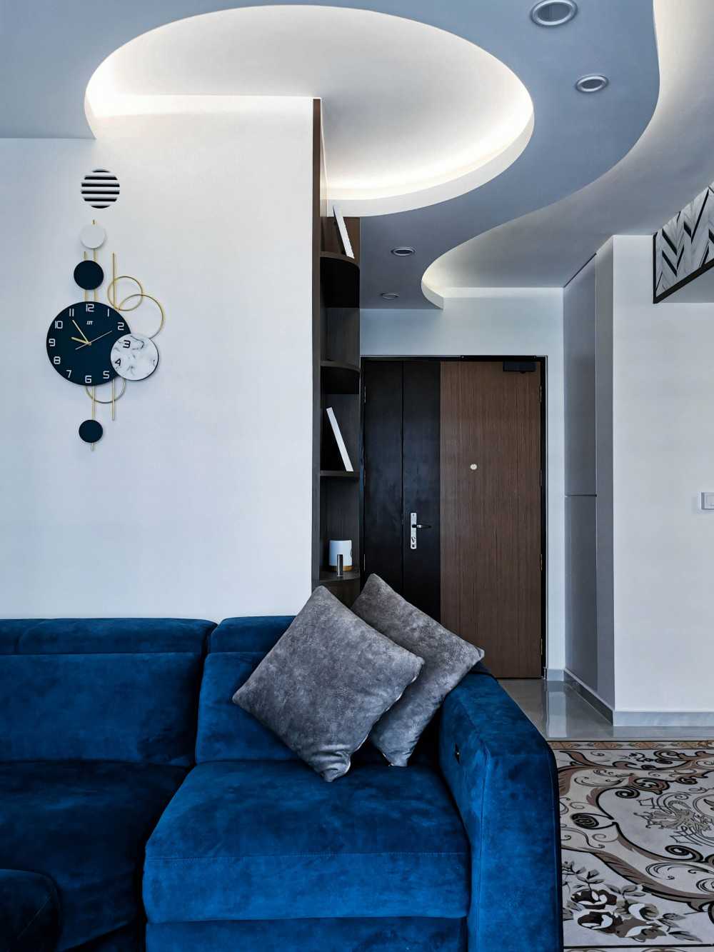 Contemporary Living Room with Feature Wall and Cove Lighting