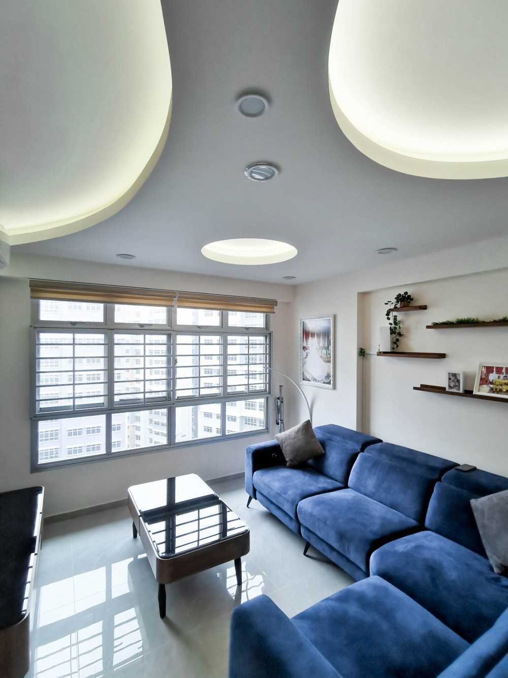 Contemporary Living Room with Cove Lighting and Drop Ceiling