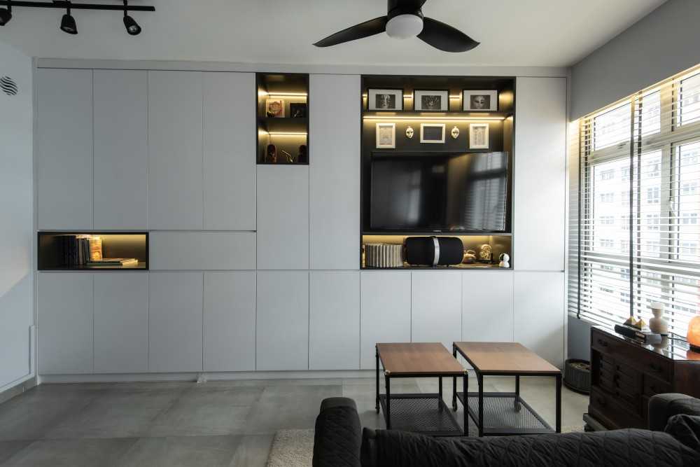 Modern Living Room with Bookshelf and Sofa