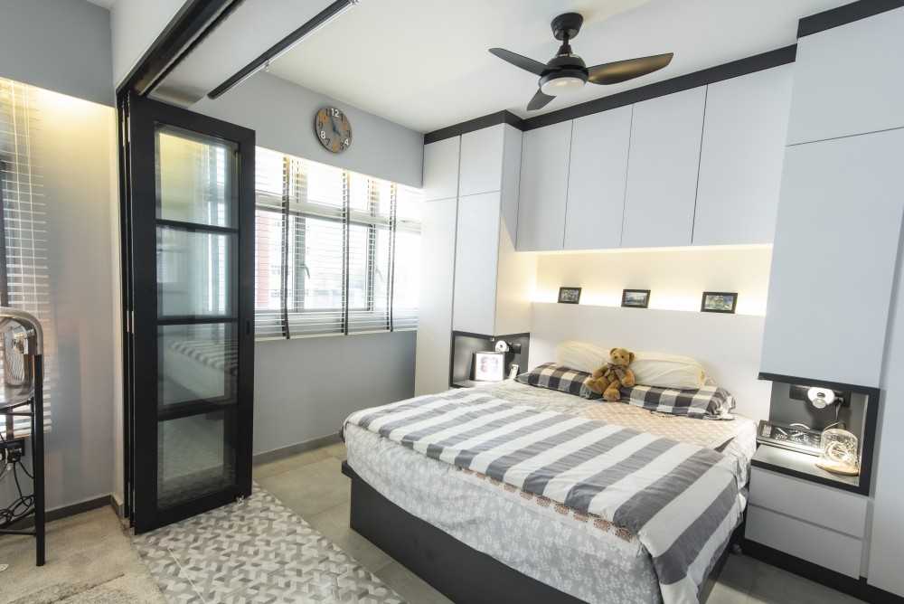 Modern Living Room with Glass Door and Built-in Bed