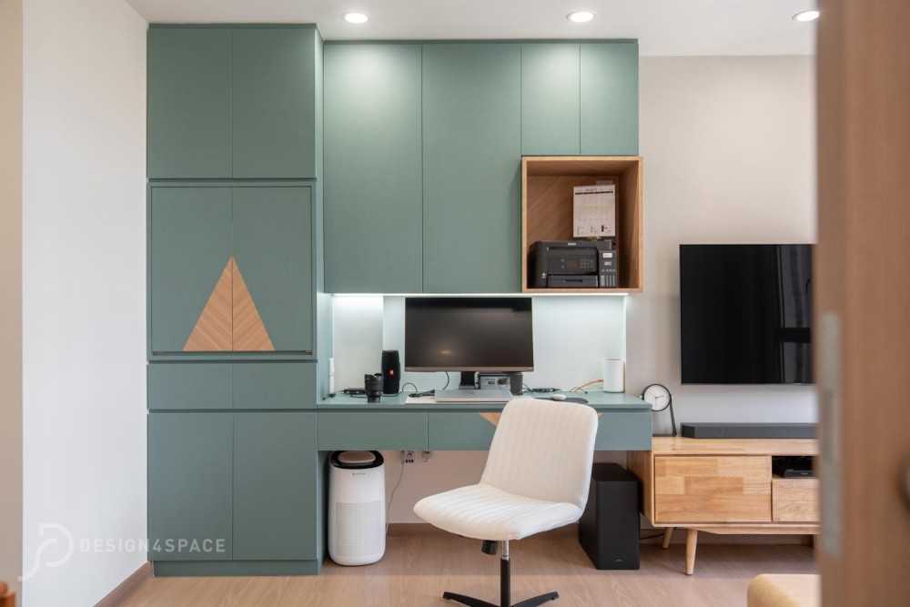 Scandinavian Study with Drop Ceiling and Ceiling Light