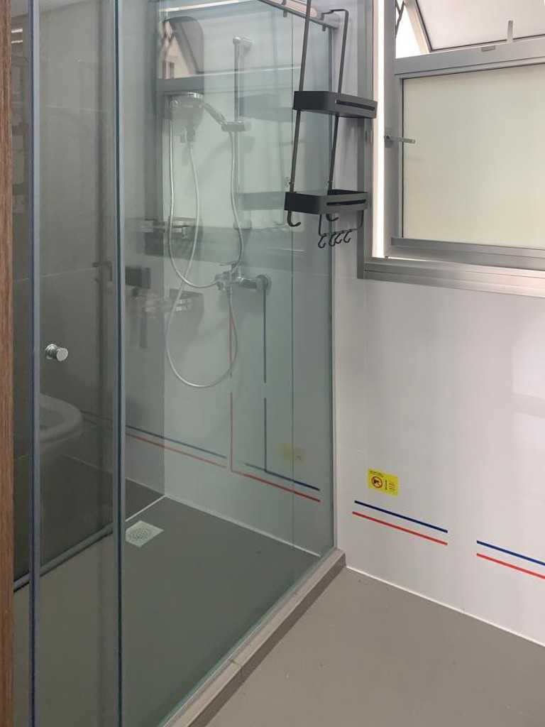 Scandinavian Bathroom with Feature Wall and Shower Screen