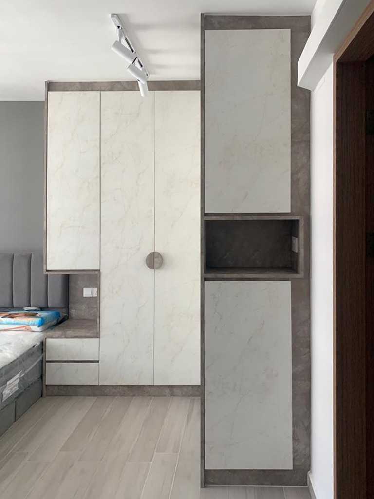 Scandinavian Bedroom with Wardrobe and Bedside Table