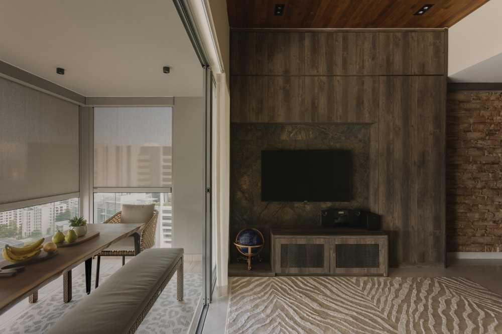 Minimalist Living Room with TV Console and Feature Wall