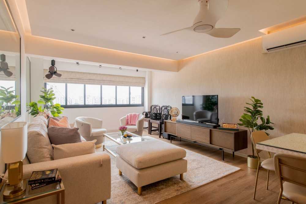 Scandinavian Living Room with TV Console and Carpet