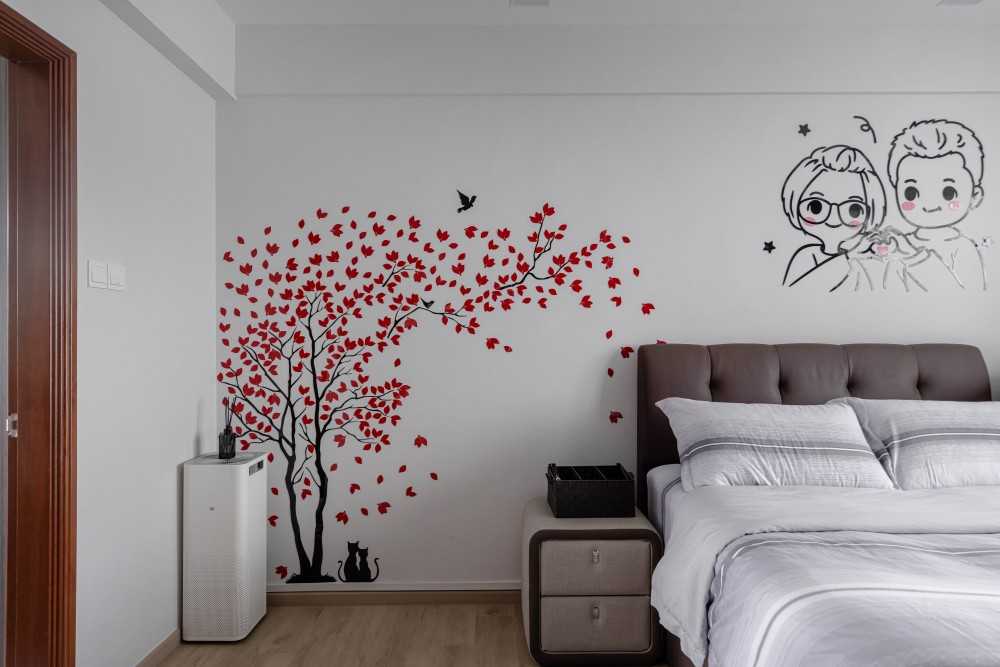 Contemporary Bedroom with Vinyl Flooring and Side Table