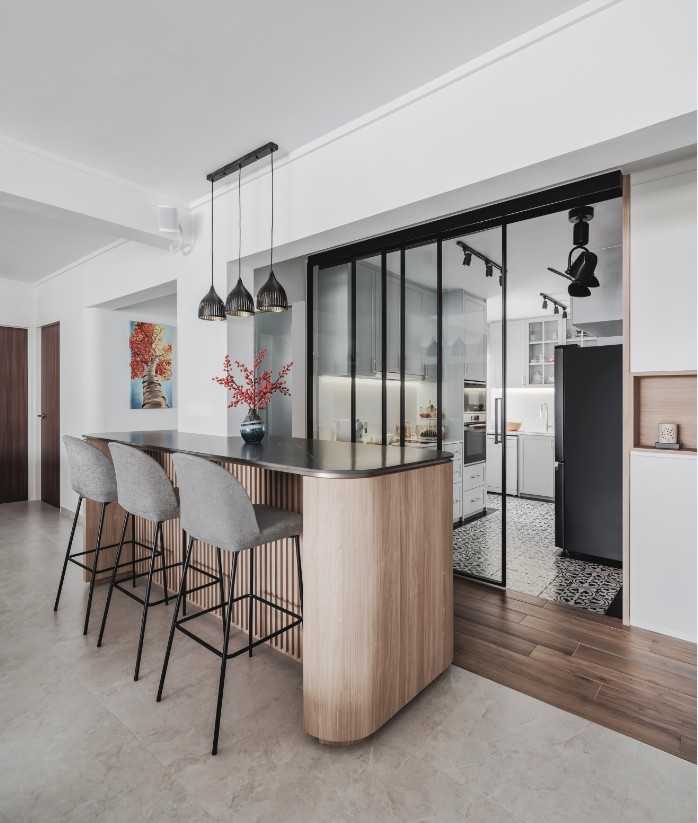 Modern Living Room with Vinyl Flooring and Marble Floor
