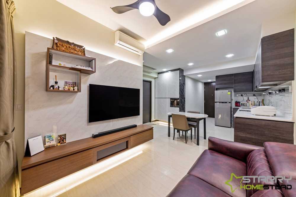 Scandinavian Living Room with Vinyl Flooring and TV Console