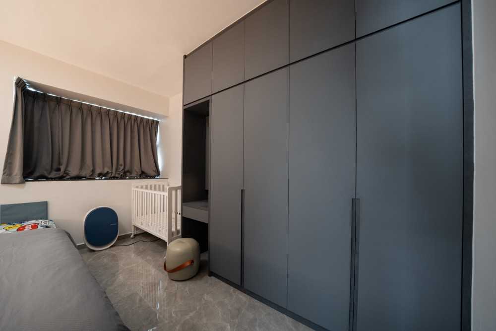 Modern Bedroom with Marble Floor and Ceiling Light