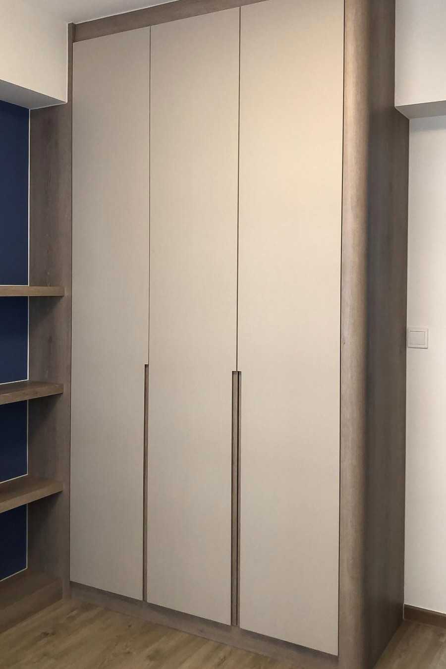 Scandinavian Bedroom with Wardrobe and Paintings