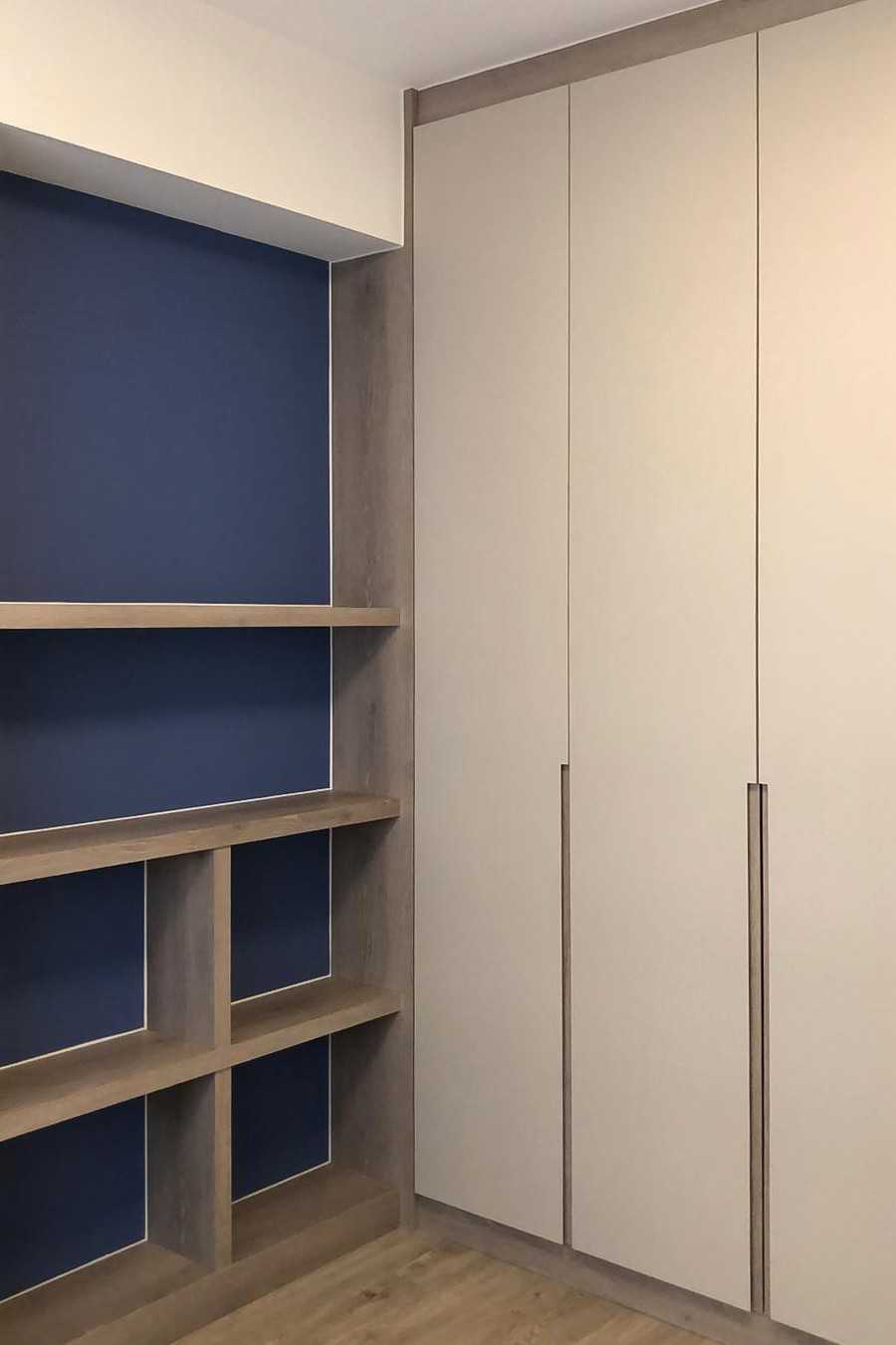Scandinavian Bedroom with Bookshelf and Wardrobe