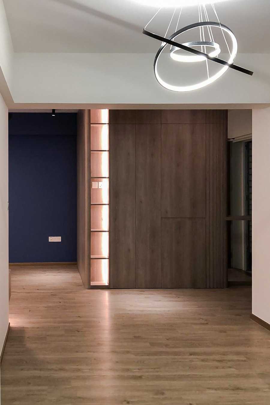 Scandinavian Foyer with Paintings and Storage Cabinets