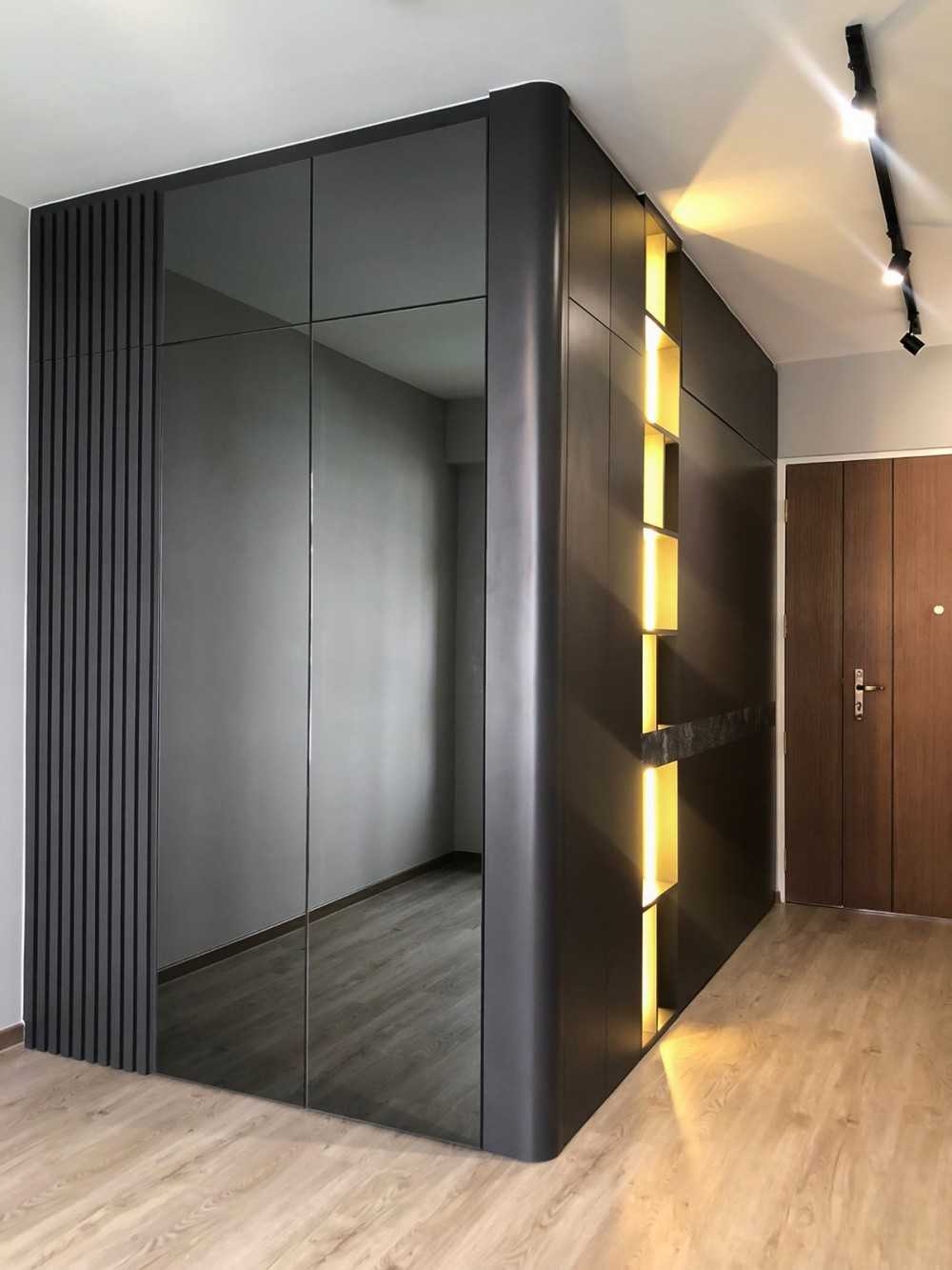 Scandinavian Foyer with Mirror and Storage Cabinets
