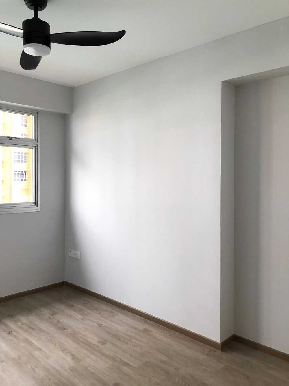 Scandinavian Bedroom with Window Grille and Paintings