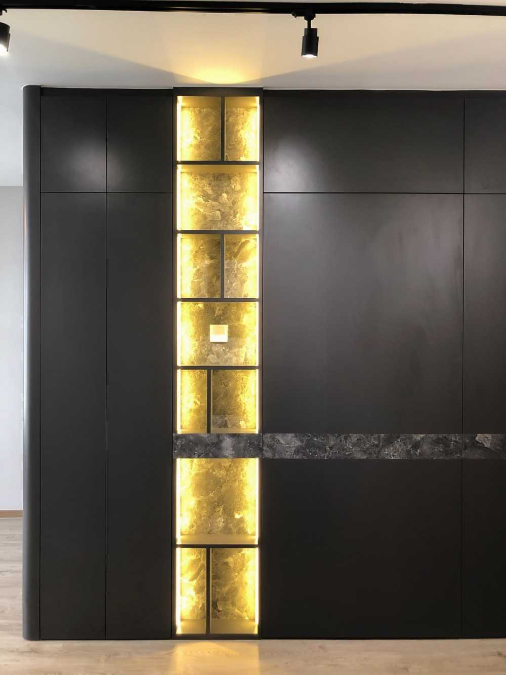 Scandinavian Foyer with Paintings and Storage Cabinets