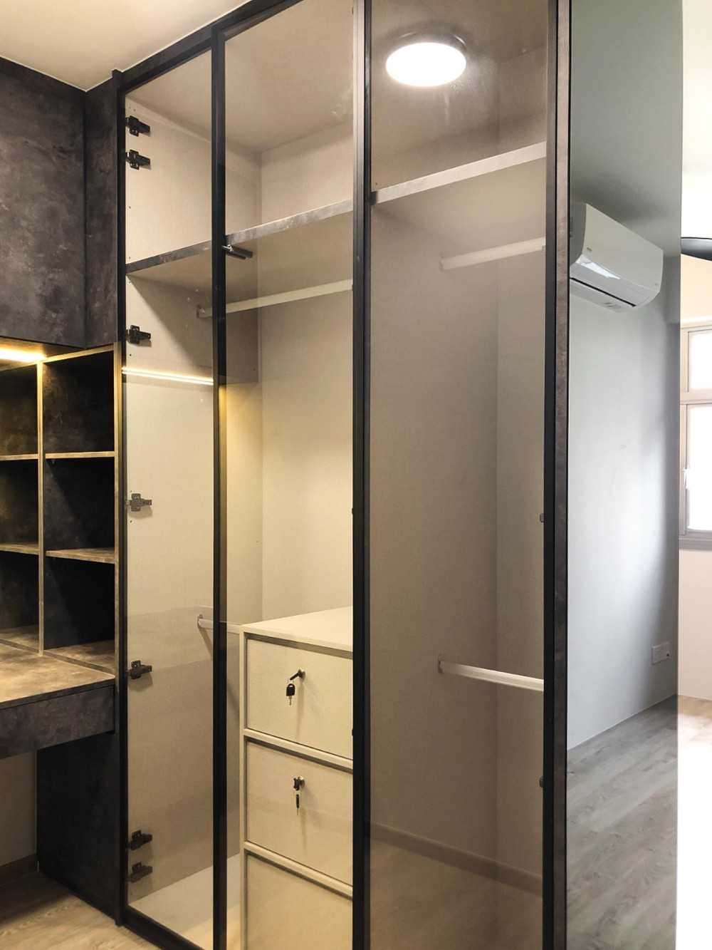 Scandinavian Bedroom with Wardrobe and Paintings