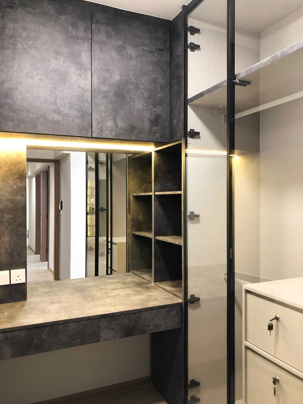 Scandinavian Bedroom with Mirror and Bedroom Dresser