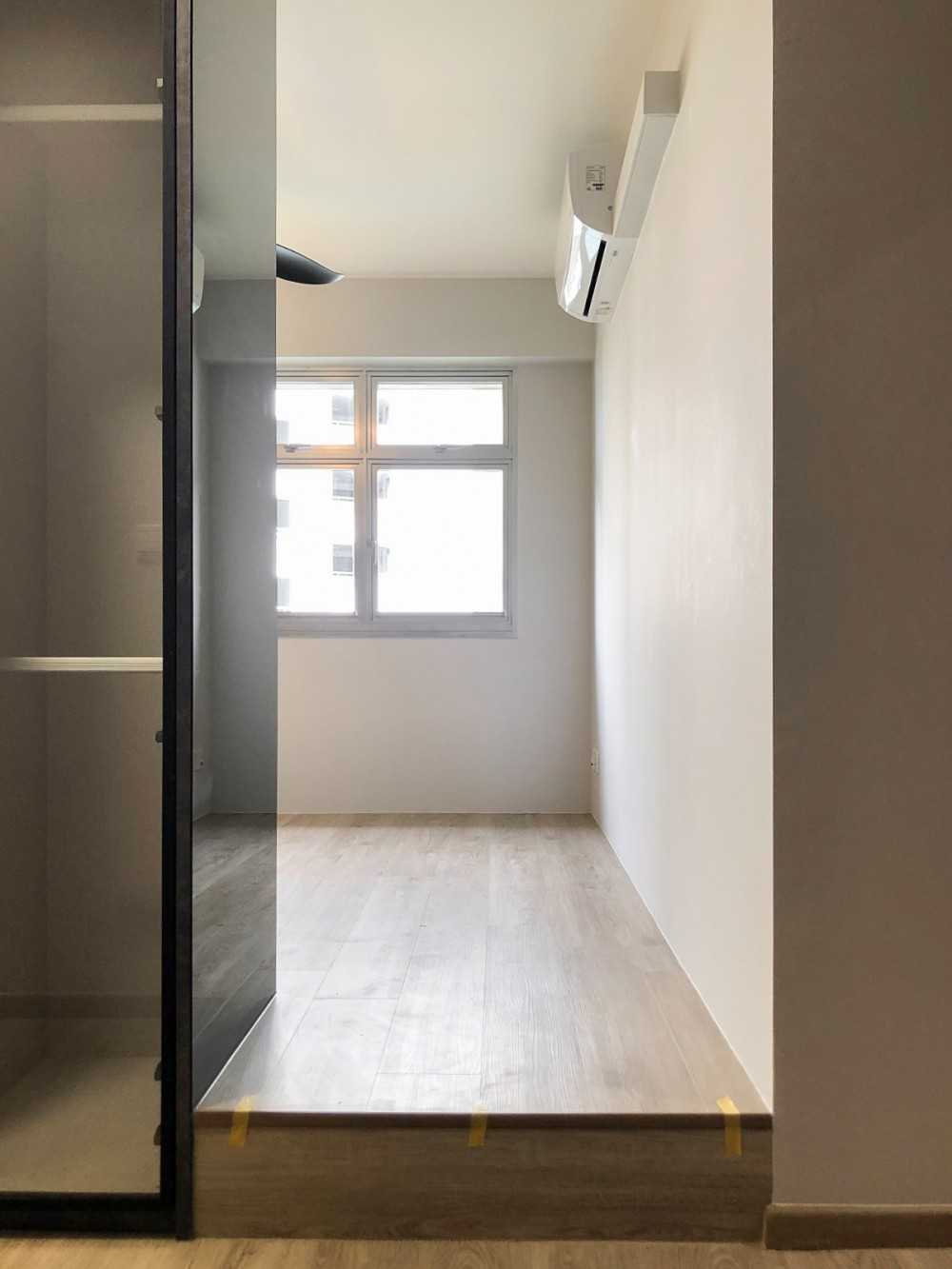 Scandinavian Bedroom with Window Grille and Paintings
