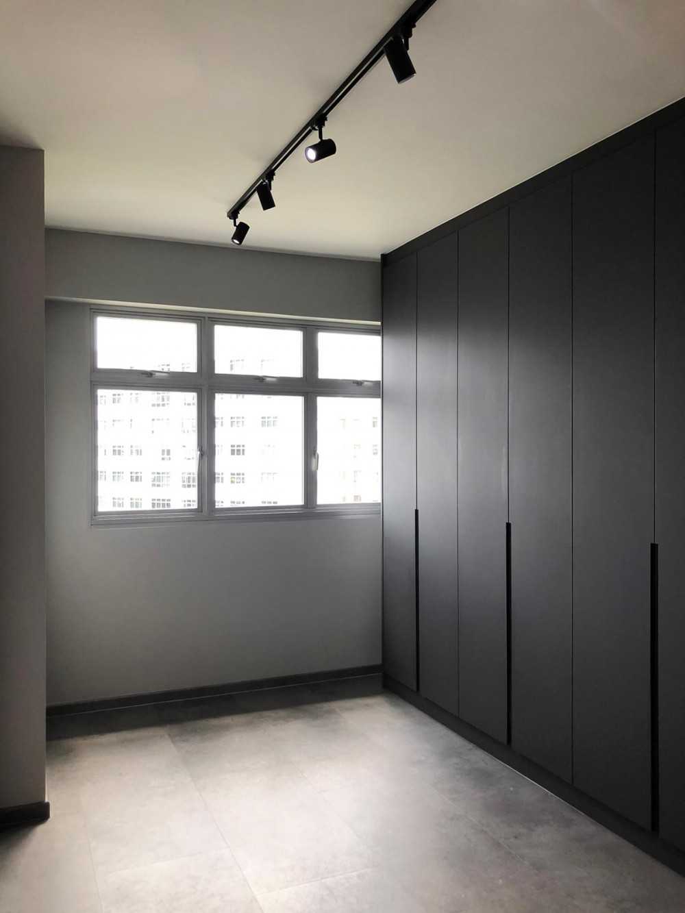 Scandinavian Bedroom with Wardrobe and Window Grille