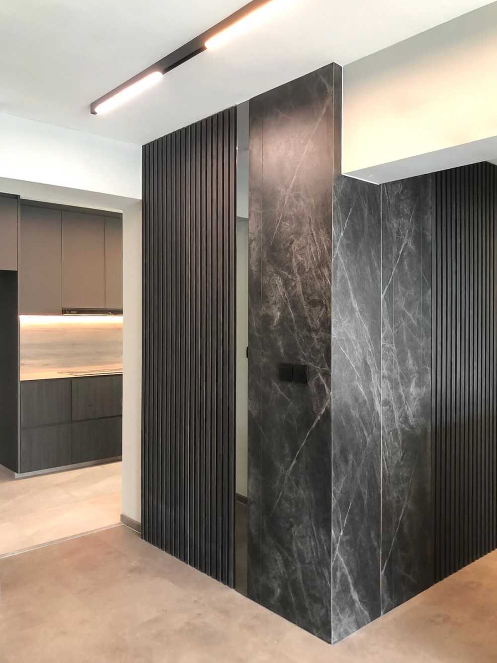 Scandinavian Living Room with Feature Wall and Panelling