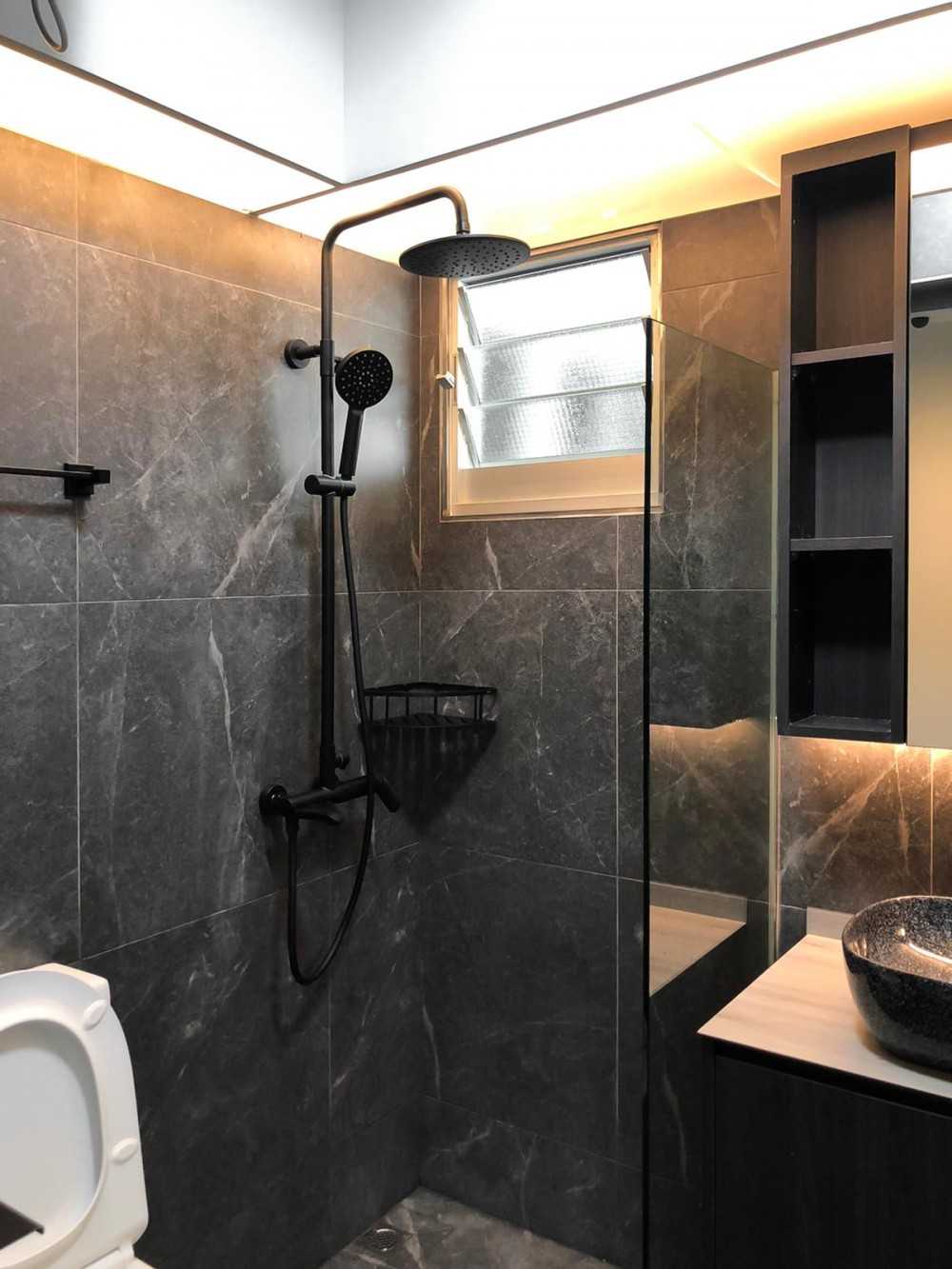 Scandinavian Bathroom with Bathroom Storage and Bathroom Sinks