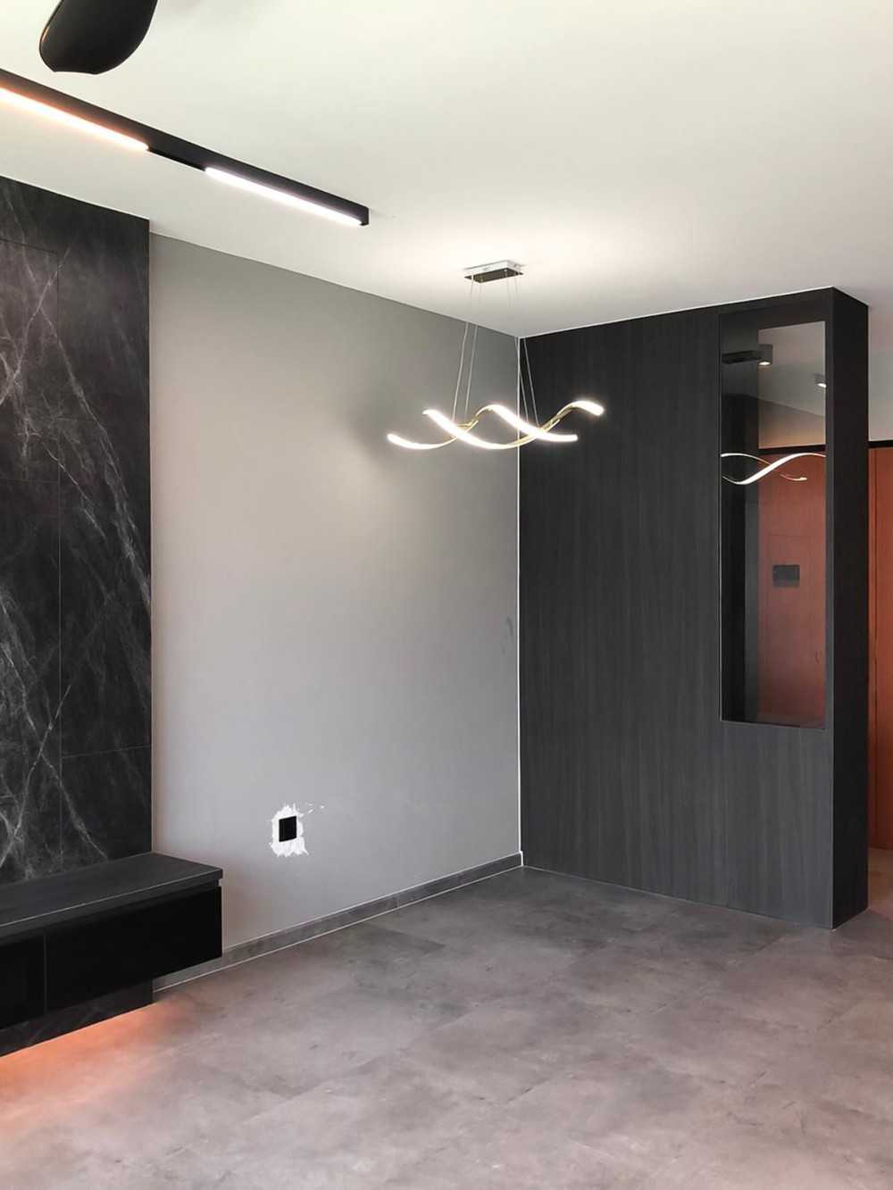 Scandinavian Foyer with TV Console and Paintings