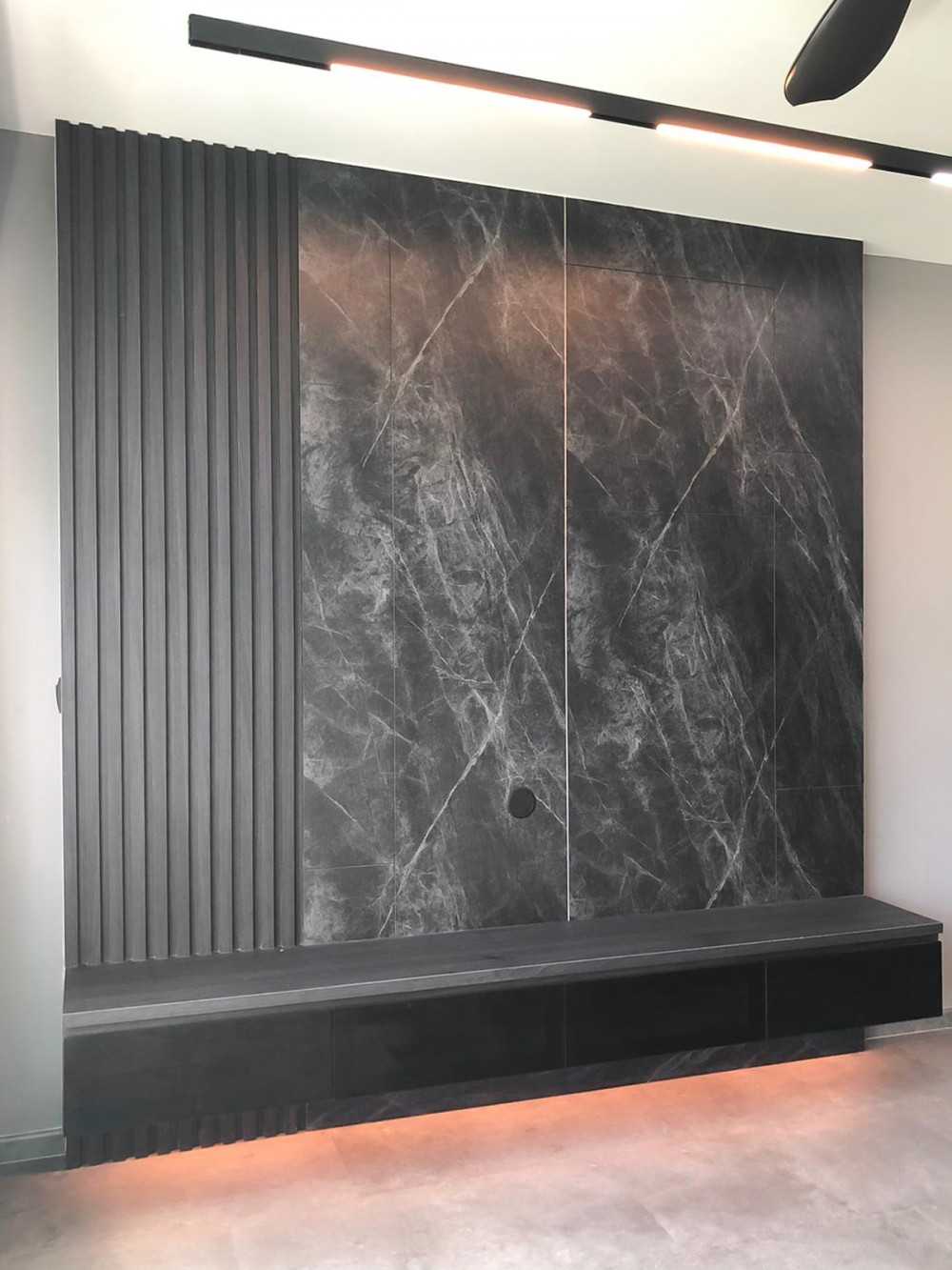 Scandinavian Living Room with TV Console and Panelling