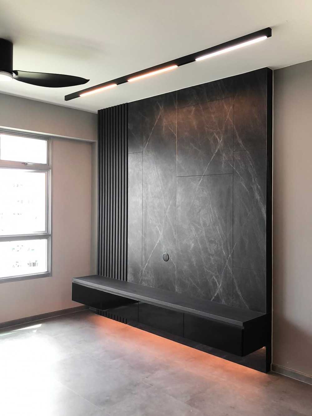 Scandinavian Living Room with TV Console and Panelling