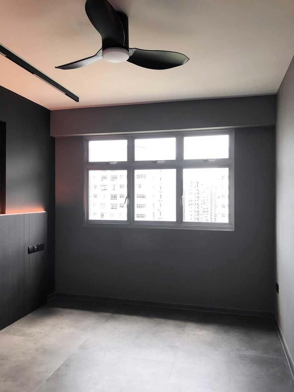 Scandinavian Bedroom with Window Grille and Paintings