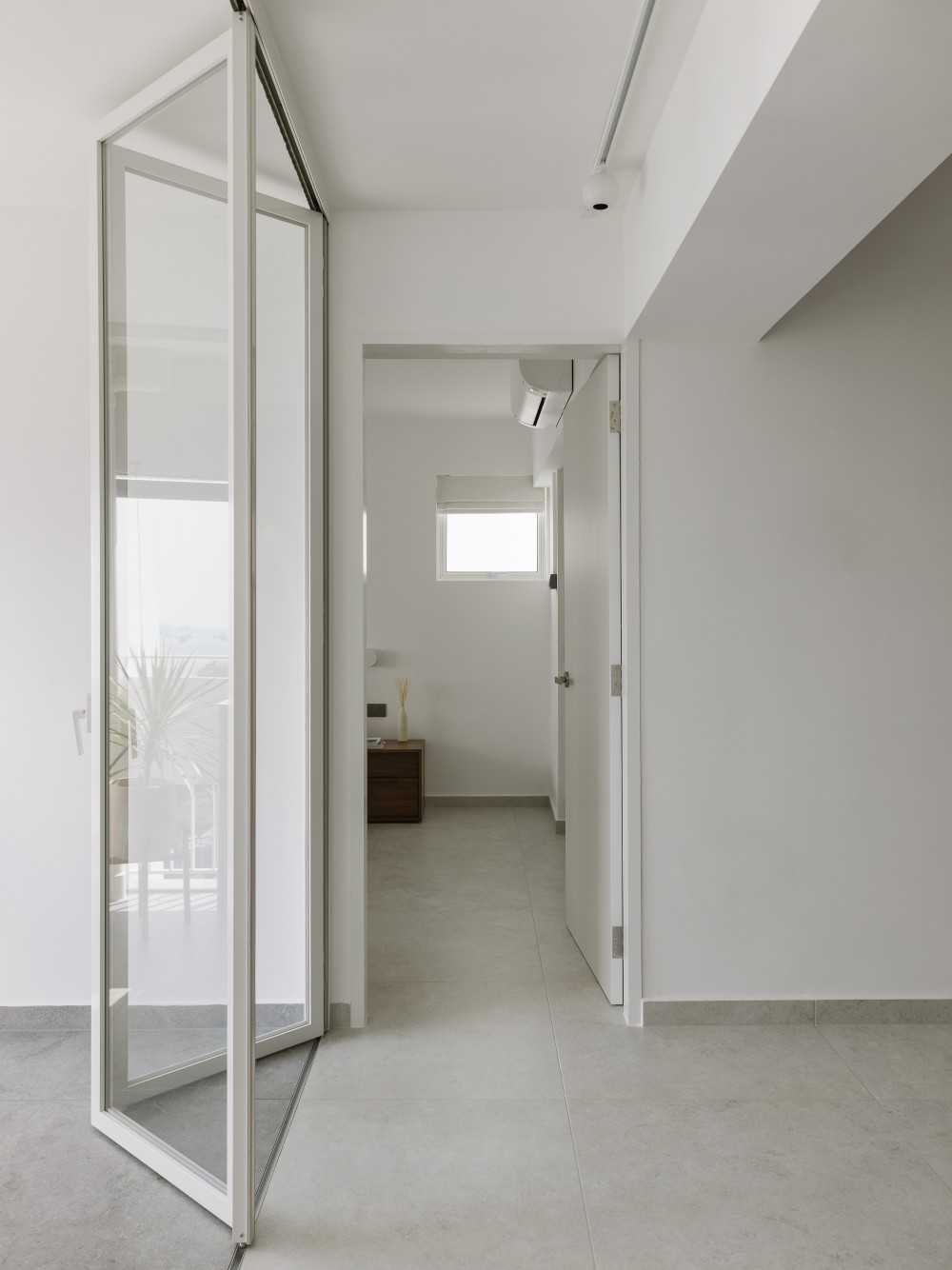 Modern Hallway with Ceiling Light and Curtain