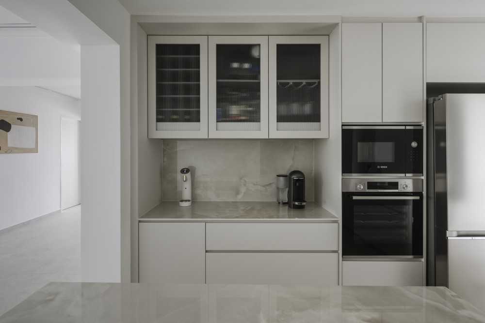 Modern Dining Room with Breakfast Counter and Storage Cabinets