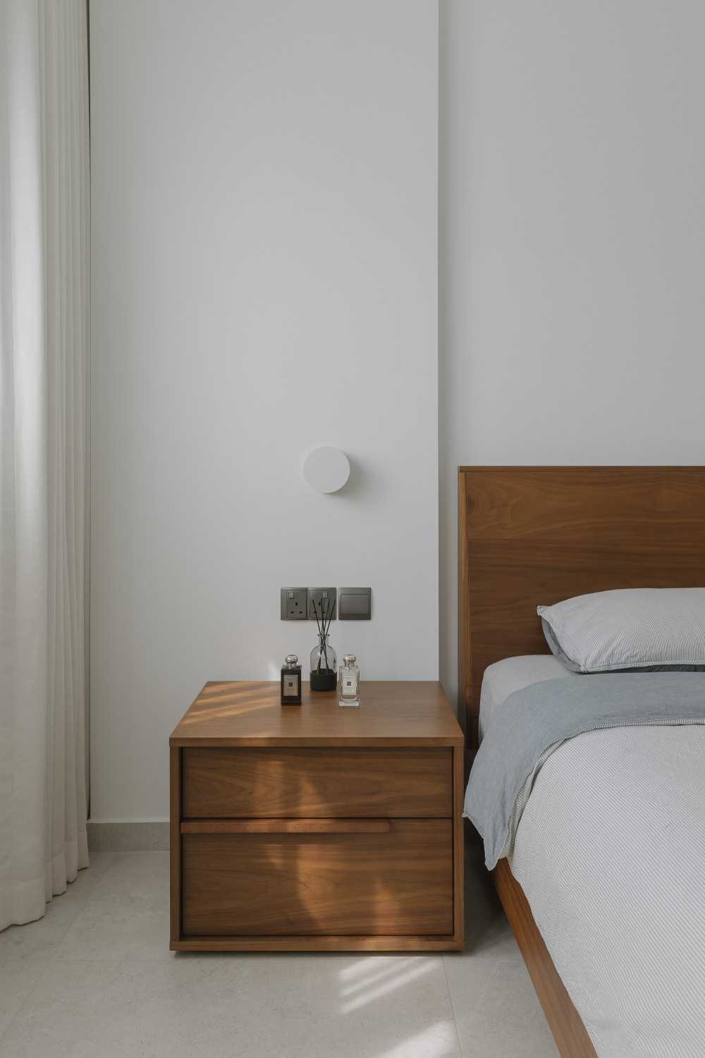 Modern Bedroom with Curtain and Bedside Table