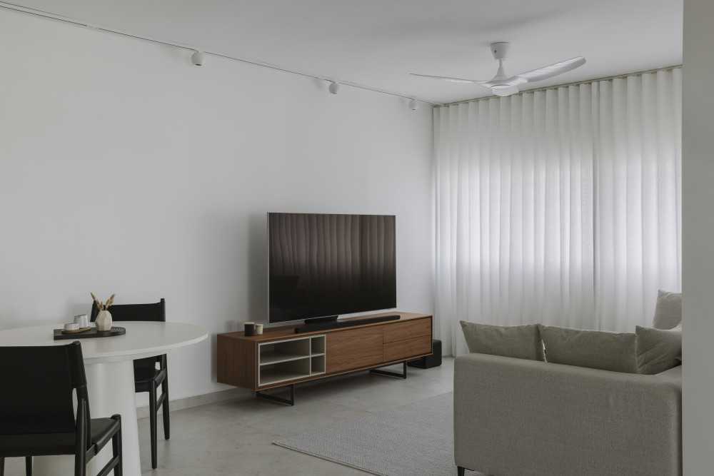 Modern Living Room with TV Console and Curtain