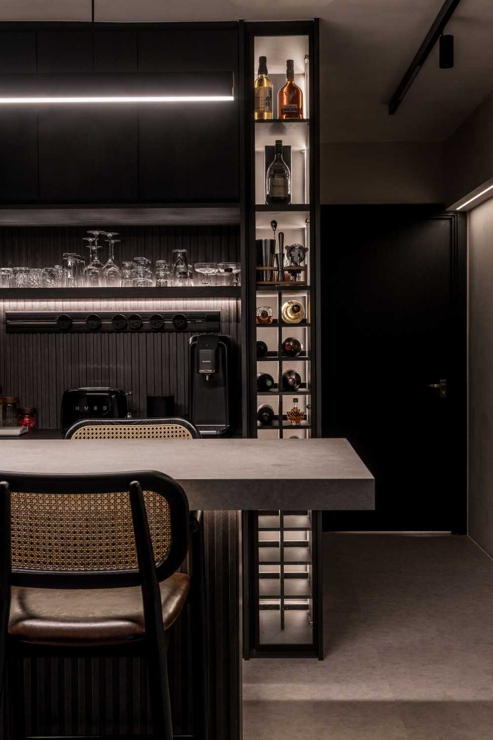 Contemporary Dining Room with Dining Chairs and Wine Storage