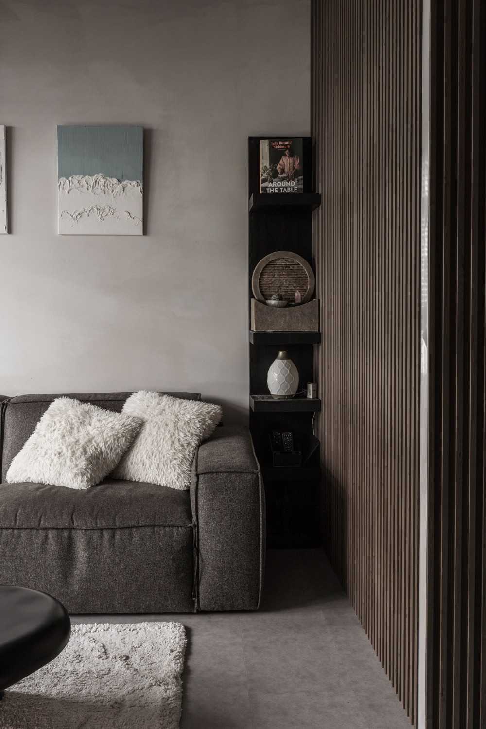 Contemporary Living Room with Sofa and Display Cabinets