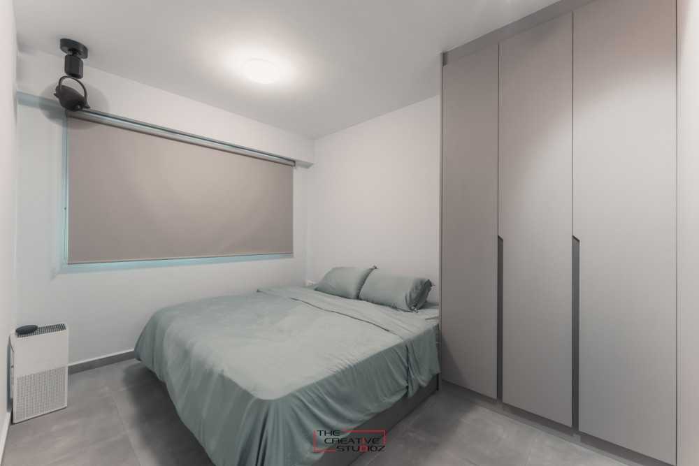 Modern Bedroom with Homogeneous Tiles and Wardrobe