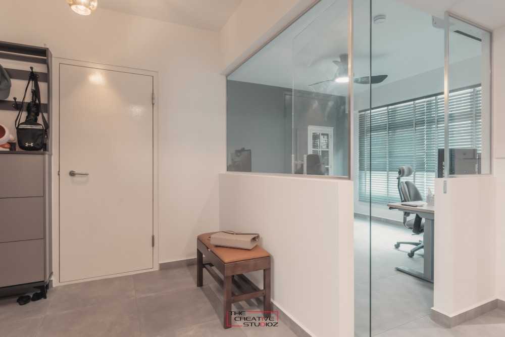 Modern Home Office with Desk Chairs and Storage Cabinets