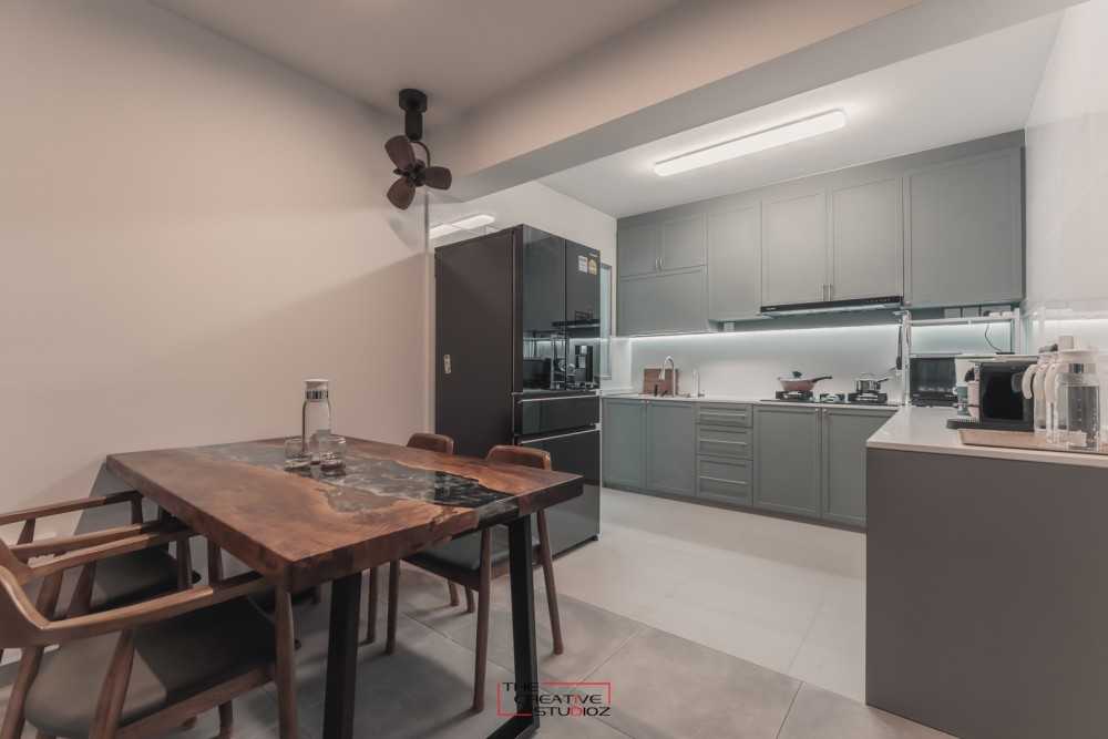 Modern Kitchen with Herringbone Tiling and Kitchen Backsplash