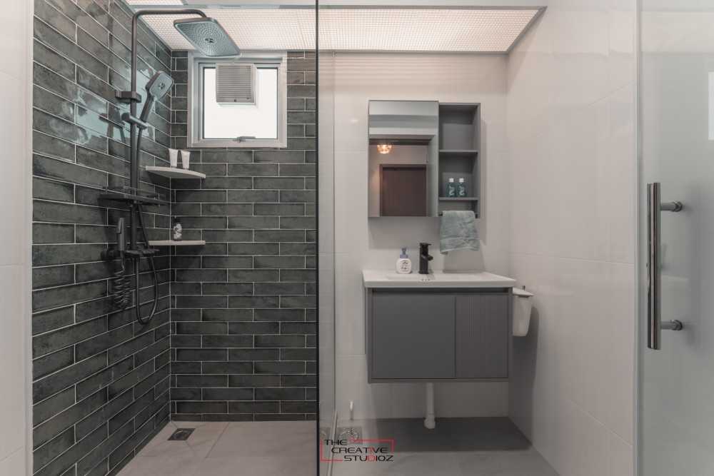 Modern Bathroom with Homogeneous Tiles and Bathroom Accessories