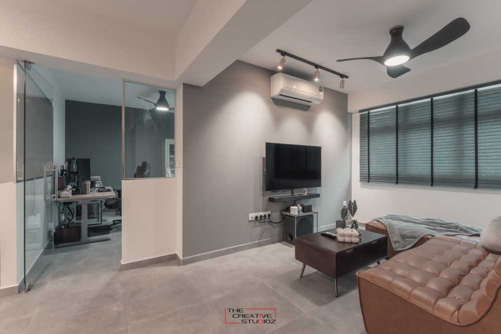 Modern Living Room with Homogeneous Tiles and Sofa