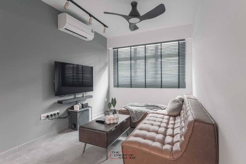 Modern Living Room with Homogeneous Tiles and Sofa